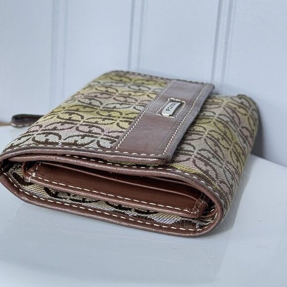 RARE Fossil Wallet Trifold Canvas Monogram Brown Leather Vintage Beautiful - Picture 9 of 11